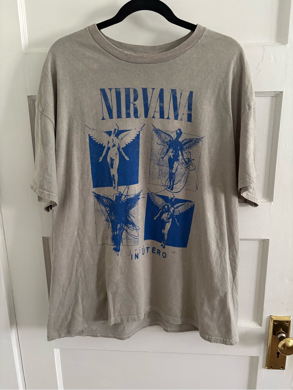 NIRVANA Beige Short Sleeve Tee with Blue Angel Panels